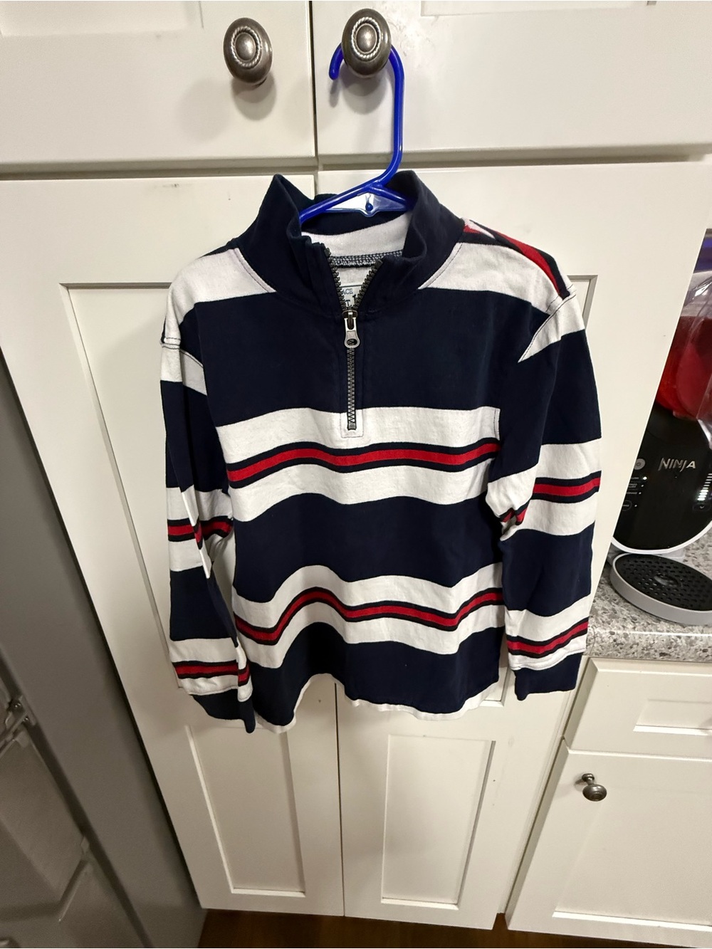 Place Kids Navy, White & Red Striped Half-Zip Pullover
